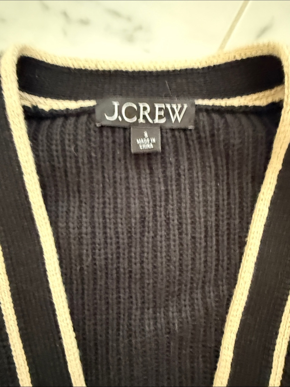 J. Crew Black Cardigan with Cream Trim and Pocket Stripes - Picture 2 of 6